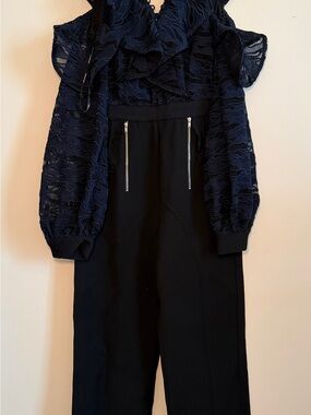 Self-Portrait Black High-Waist Trousers with Silver Zips